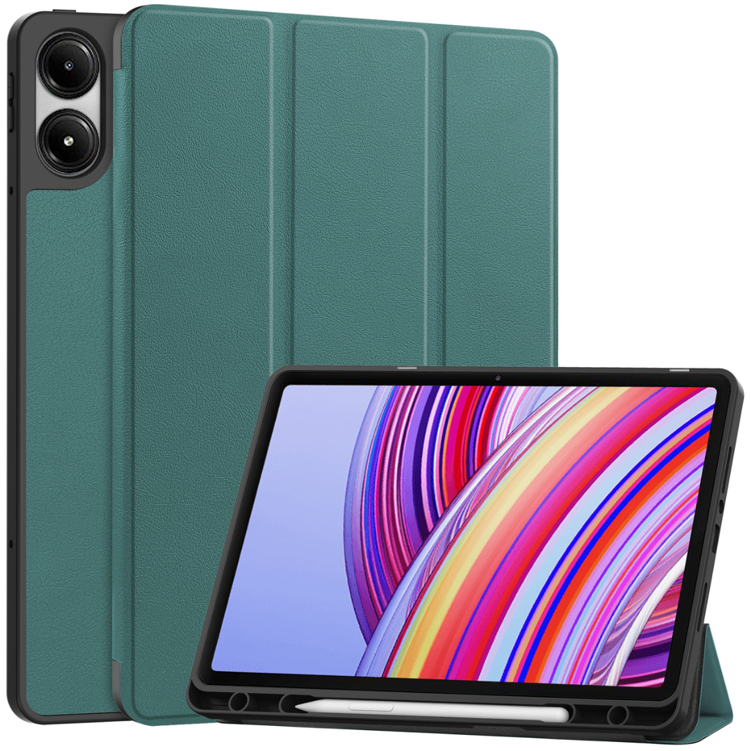 Case2go - Tablet hoes geschikt voor Xiaomi Redmi Pad Pro (2024) - Tri-fold Case met Auto/Wake Functie - Met Pencil houder - 12.1 Inch - Donker Groen afbeelding