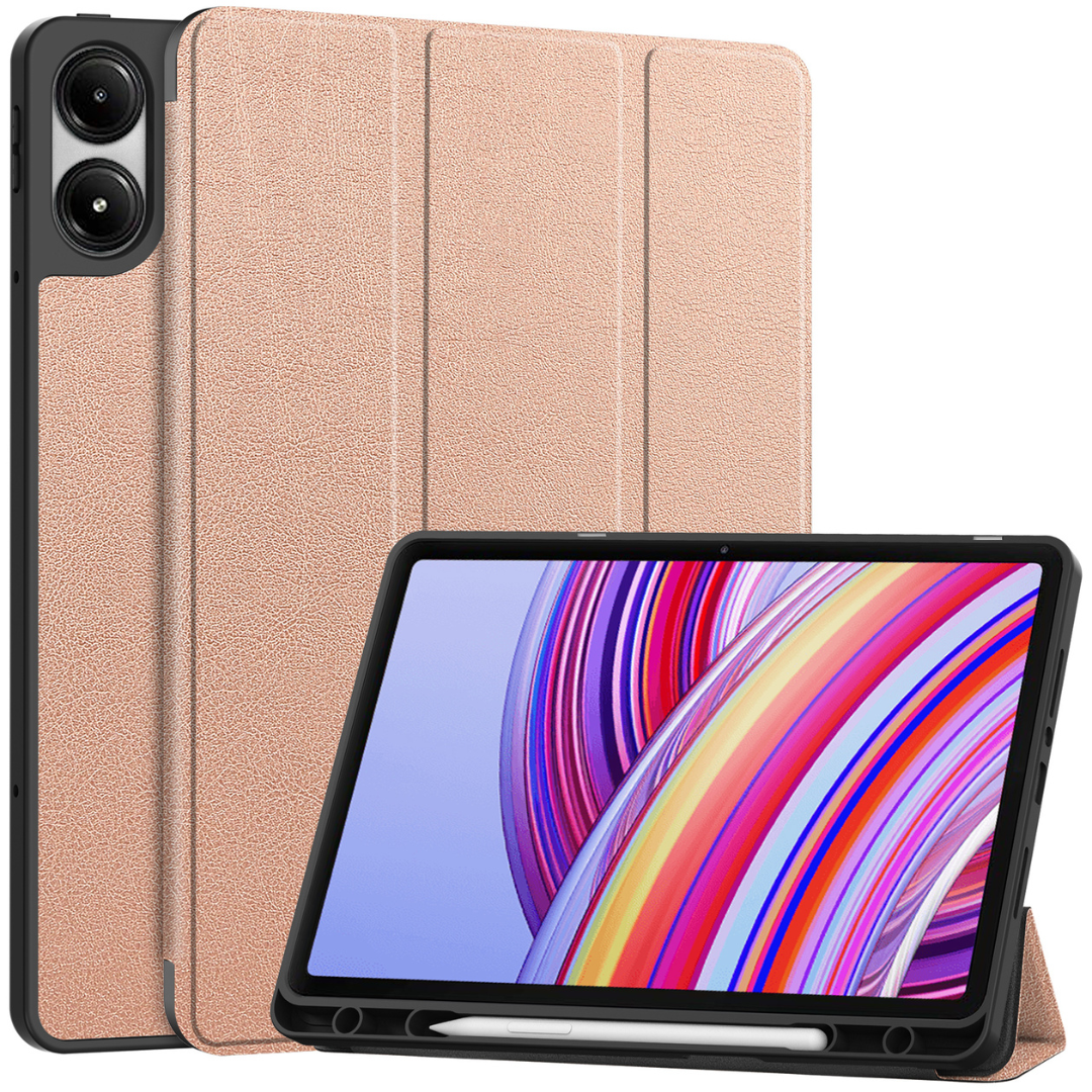 Case2go - Tablet hoes geschikt voor Xiaomi Redmi Pad Pro (2024) - Tri-fold Case met Auto/Wake Functie - Met Pencil houder - 12.1 Inch - Rose Goud afbeelding