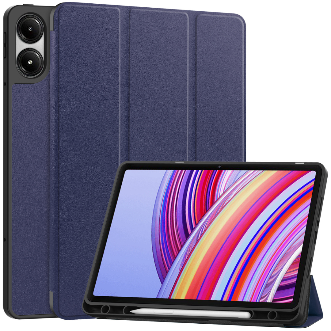 Case2go - Tablet hoes geschikt voor Xiaomi Redmi Pad Pro (2024) - Tri-fold Case met Auto/Wake Functie - Met Pencil houder - 12.1 Inch - Donker Blauw afbeelding