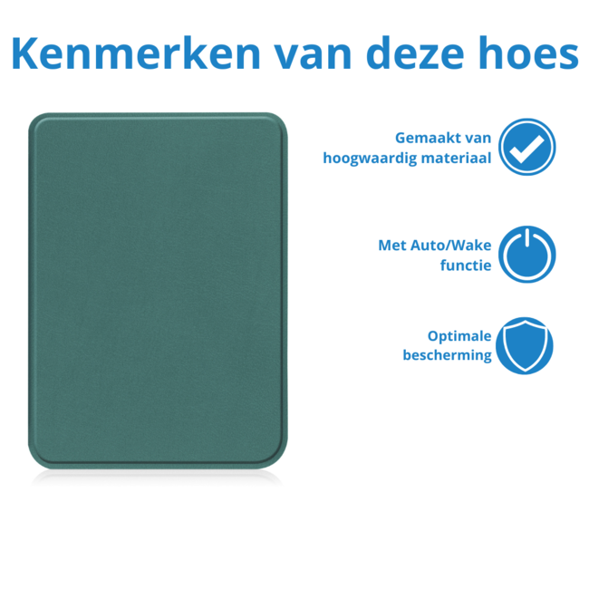 Case2go - Hoes geschikt voor Kobo Clara Colour/ BW - Sleepcover - Auto/Wake functie - Donker Groen