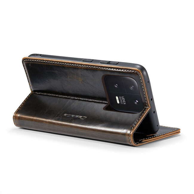 CaseMe - Telefoonhoesje geschikt voor Xiaomi Redmi Note 13 Pro 5G - Flip Wallet Case - Magneetsluiting - Bruin