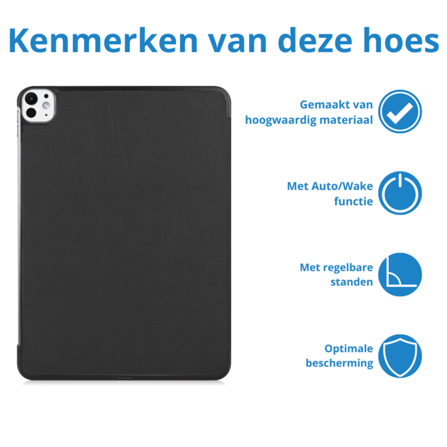 Case2go - Tablet hoes geschikt voor Apple iPad Pro 11 (2025) / Apple iPad Pro 11 (2024) - Tri-fold hoes - Auto/Wake functie  - Zwart