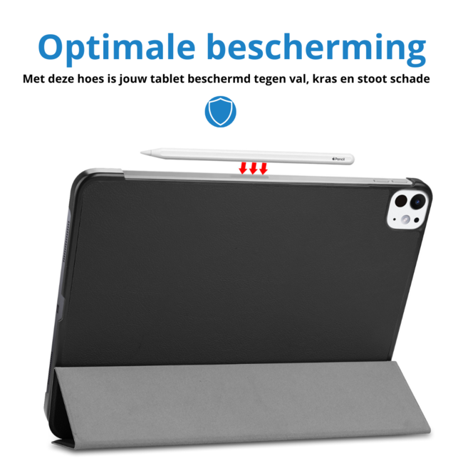 Case2go - Tablet hoes geschikt voor Apple iPad Pro 11 (2025) / Apple iPad Pro 11 (2024) - Tri-fold hoes - Auto/Wake functie  - Zwart
