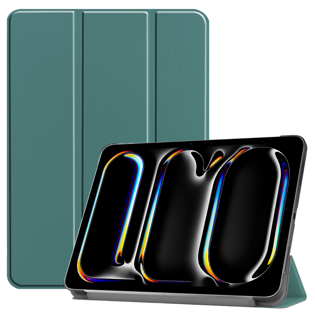 Case2go - Tablet hoes geschikt voor Apple iPad Pro 11 (2024) - Tri-fold hoes - Auto/Wake functie  - Donker Groen afbeelding