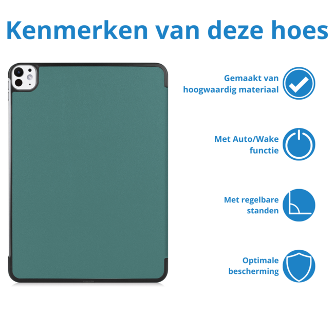 Case2go - Tablet hoes geschikt voor Apple iPad Pro 11 (2025) / Apple iPad Pro 11 (2024) - Tri-fold hoes - Auto/Wake functie  - Donker Groen