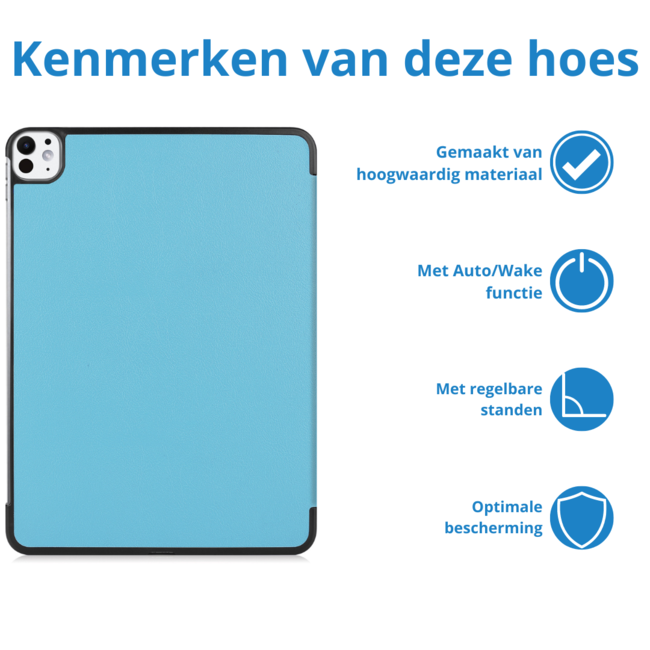 Case2go - Tablet hoes geschikt voor Apple iPad Pro 11 (2025) / Apple iPad Pro 11 (2024) - Tri-fold hoes - Auto/Wake functie  - Licht Blauw