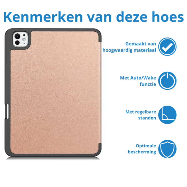 Case2go - Tablet hoes geschikt voor Apple iPad Pro 11 (2025) / Apple iPad Pro 11 (2024) - Tri-fold Case - Met Pencilhouder - Rose Goud