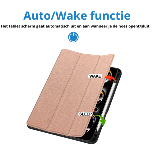 Case2go - Tablet hoes geschikt voor Apple iPad Pro 11 (2025) / Apple iPad Pro 11 (2024) - Tri-fold Case - Met Pencilhouder - Rose Goud