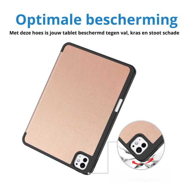 Case2go - Tablet hoes geschikt voor Apple iPad Pro 11 (2025) / Apple iPad Pro 11 (2024) - Tri-fold Case - Met Pencilhouder - Rose Goud