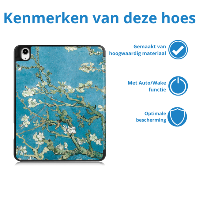 Hoes geschikt voor Apple iPad Air 13 (2025) / iPad Air 13 (2024) - 13 Inch - Tri-Fold Book Case met Stylus Pen houder - TPU - Witte Bloesem
