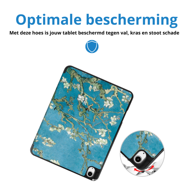 Hoes geschikt voor Apple iPad Air 13 (2025) / iPad Air 13 (2024) - 13 Inch - Tri-Fold Book Case met Stylus Pen houder - TPU - Witte Bloesem