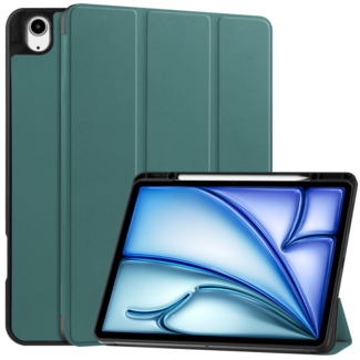 Case2go Hoes geschikt voor Apple iPad Air (2024) - 13 Inch - Tri-Fold Book Case met Stylus Pen houder - TPU - Donkergroen