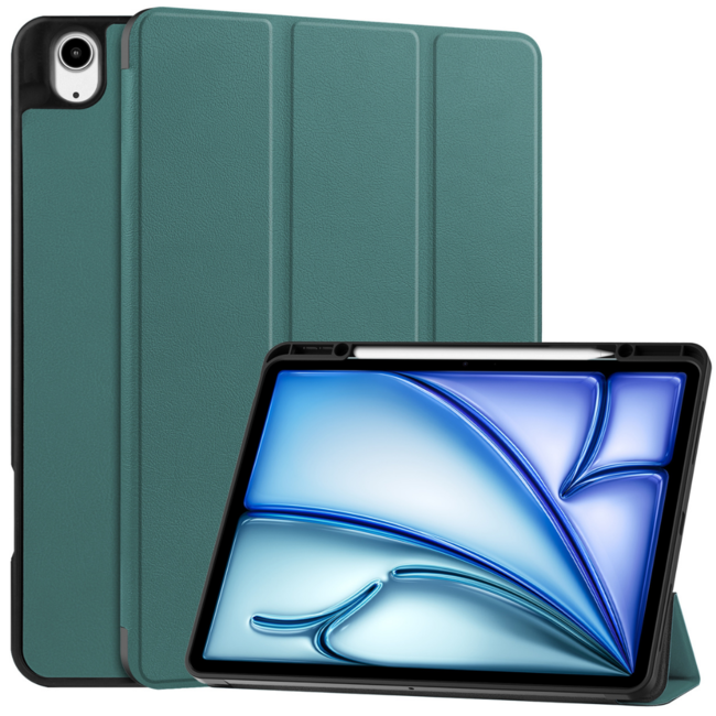 Hoes geschikt voor Apple iPad Air (2024) - 13 Inch - Tri-Fold Book Case met Stylus Pen houder - TPU - Donkergroen