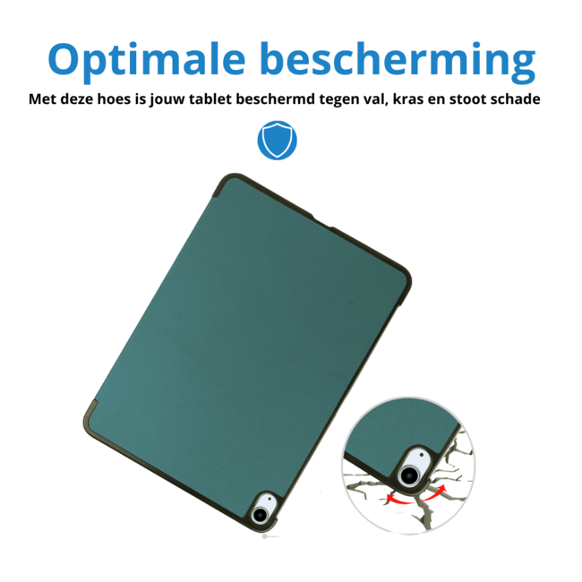 Hoes geschikt voor Apple iPad Air 13 (2025) / iPad Air 13 (2024) - 13 Inch - Tri-Fold Book Case met Stylus Pen houder - TPU - Donkergroen