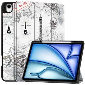 Case2go Hoes geschikt voor Apple iPad Air (2024) - 13 Inch - Tri-Fold Book Case met Stylus Pen houder - TPU - Eiffeltoren