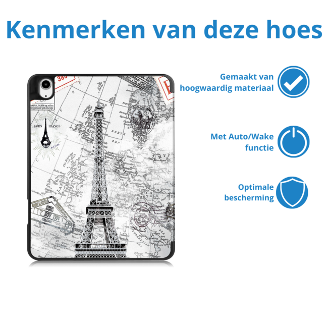 Hoes geschikt voor Apple iPad Air 13 (2025) / iPad Air 13 (2024) - 13 Inch - Tri-Fold Book Case met Stylus Pen houder - TPU - Eiffeltoren