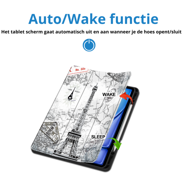 Hoes geschikt voor Apple iPad Air 13 (2025) / iPad Air 13 (2024) - 13 Inch - Tri-Fold Book Case met Stylus Pen houder - TPU - Eiffeltoren