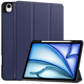 Case2go Hoes geschikt voor Apple iPad Air (2024) - 13 Inch - Tri-Fold Book Case met Stylus Pen houder - TPU - Donkerblauw