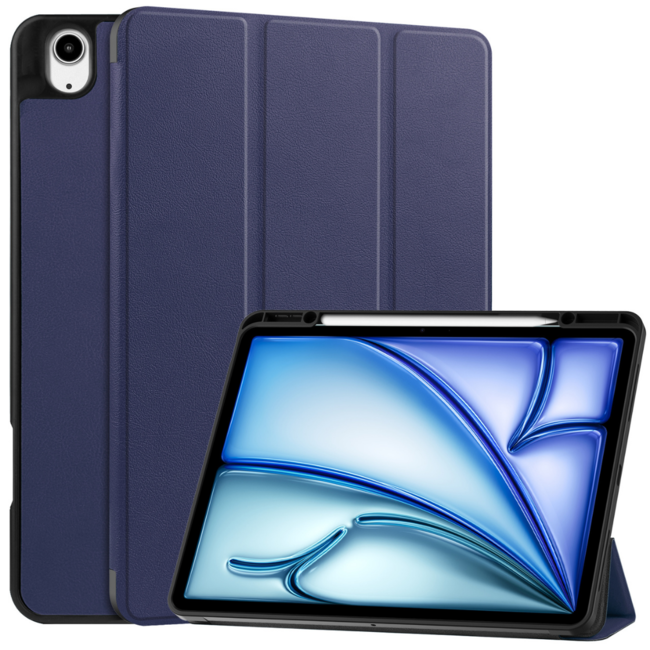 Hoes geschikt voor Apple iPad Air 13 (2025) / iPad Air 13 (2024) - 13 Inch - Tri-Fold Book Case met Stylus Pen houder - TPU - Donkerblauw