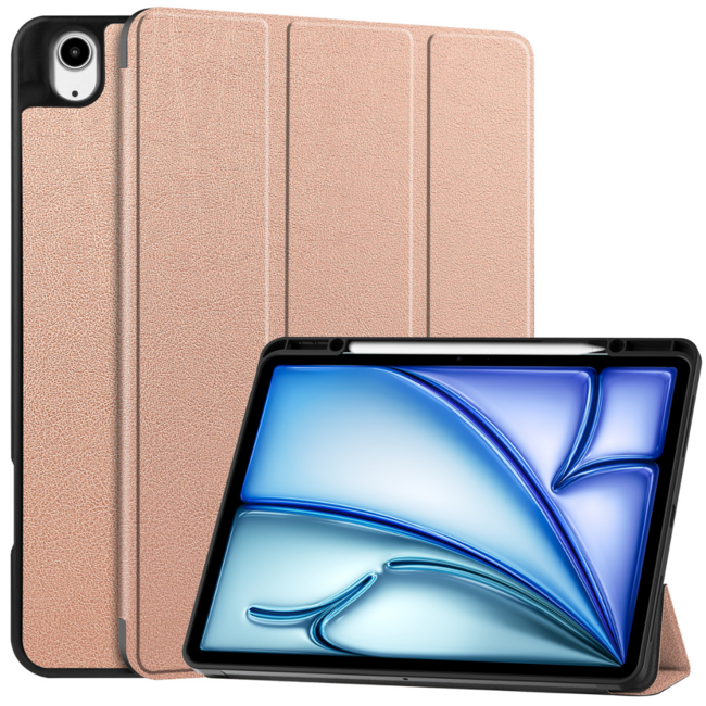 Hoes geschikt voor Apple iPad Air (2024) - 13 Inch - Tri-Fold Book Case met Stylus Pen houder - TPU - Rosegoud
