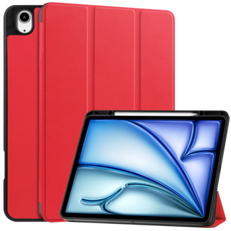 Case2go Hoes geschikt voor Apple iPad Air (2024) - 13 Inch - Tri-Fold Book Case met Stylus Pen houder - TPU - Rood