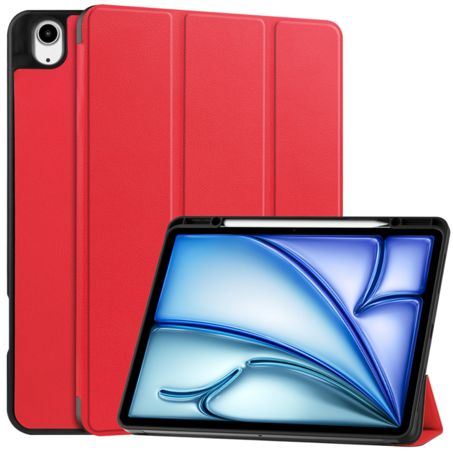 Hoes geschikt voor Apple iPad Air 13 (2025) / iPad Air 13 (2024) - 13 Inch - Tri-Fold Book Case met Stylus Pen houder - TPU - Rood