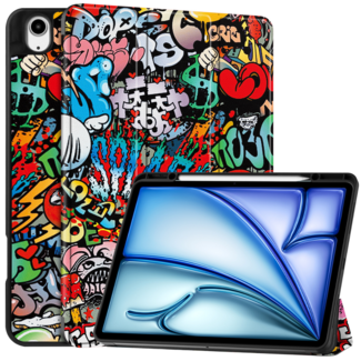 Case2go Hoes geschikt voor Apple iPad Air 13 (2025) / iPad Air 13 (2024) - 13 Inch - Tri-Fold Book Case met Stylus Pen houder - TPU - Graffiti