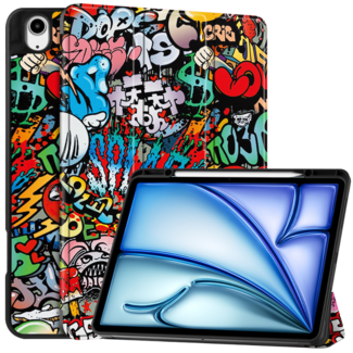 Case2go Hoes geschikt voor Apple iPad Air (2024) - 13 Inch - Tri-Fold Book Case met Stylus Pen houder - TPU - Graffiti