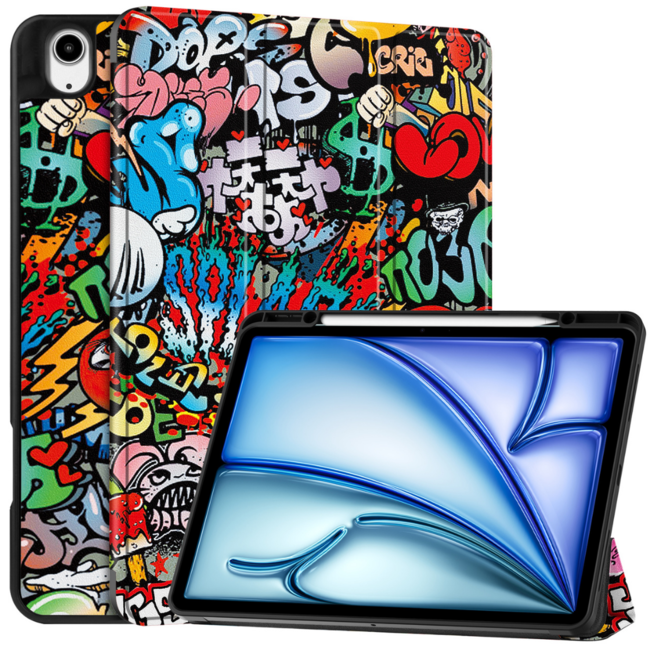 Hoes geschikt voor Apple iPad Air 13 (2025) / iPad Air 13 (2024) - 13 Inch - Tri-Fold Book Case met Stylus Pen houder - TPU - Graffiti