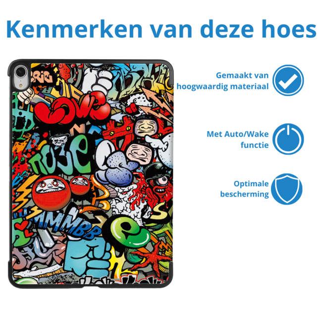 Hoes geschikt voor Apple iPad Air 13 (2025) / iPad Air 13 (2024) - 13 Inch - Tri-Fold Book Case met Stylus Pen houder - TPU - Graffiti