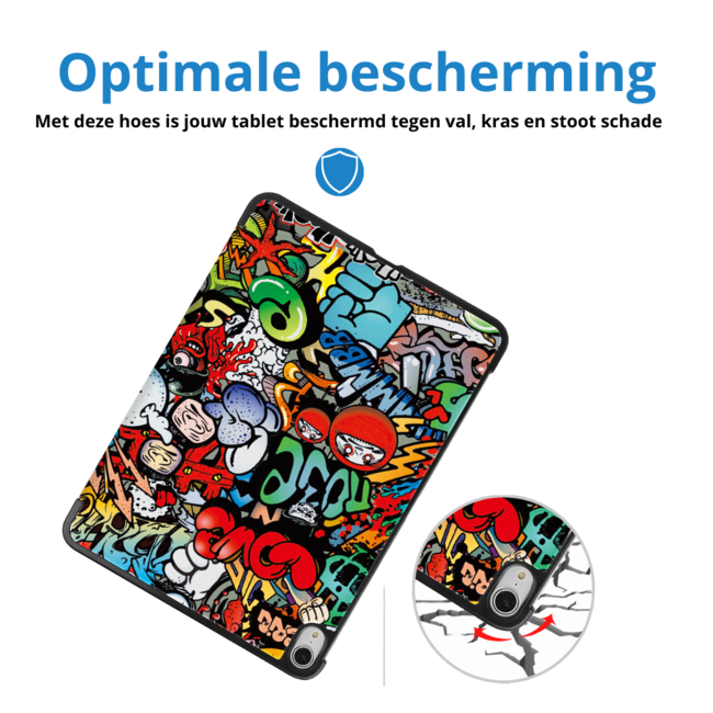 Hoes geschikt voor Apple iPad Air 13 (2025) / iPad Air 13 (2024) - 13 Inch - Tri-Fold Book Case met Stylus Pen houder - TPU - Graffiti