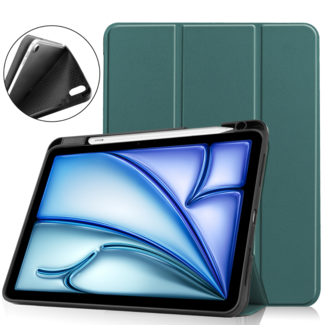 Hoozey Hoozey - Tablet hoes geschikt voor Apple iPad Air (2024) - Tri-fold Case met Auto/Wake Functie - Met Pencilhouder - 11 inch - Donker Groen