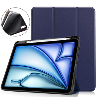 Hoozey Hoozey - Tablet hoes geschikt voor Apple iPad Air (2024) - Tri-fold Case met Auto/Wake Functie - Met Pencilhouder - 11 inch - Donker Blauw