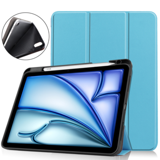 Hoozey Hoozey - Tablet hoes geschikt voor Apple iPad Air (2024) - Tri-fold Case met Auto/Wake Functie - Met Pencilhouder - 11 inch - Licht Blauw