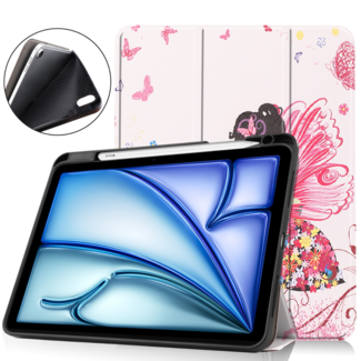 Hoozey Hoozey - Tablet hoes geschikt voor Apple iPad Air (2024) - Tri-fold Case met Auto/Wake Functie - Met Pencilhouder - 11 inch -Flower Fairy