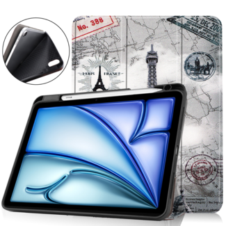 Hoozey Hoozey - Tablet hoes geschikt voor Apple iPad Air (2024) - Tri-fold Case met Auto/Wake Functie - Met Pencilhouder - 11 inch - Eiffeltoren