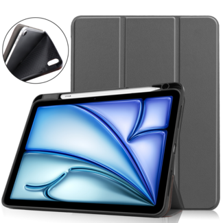 Hoozey Hoozey - Tablet hoes geschikt voor Apple iPad Air (2024) - Tri-fold Case met Auto/Wake Functie - Met Pencilhouder - 11 inch - Grijs