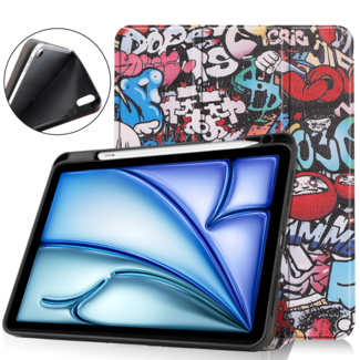 Hoozey Hoozey - Tablet hoes geschikt voor Apple iPad Air (2024) - Tri-fold Case met Auto/Wake Functie - Met Pencilhouder - 11 inch - Graffiti