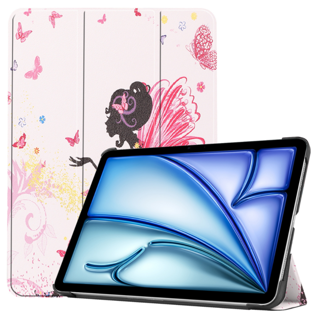 Hoozey - Tablet hoes geschikt voor iPad Air (2024) - Tri-fold hoes met auto/wake functie - 11 inch - Flower Fairy