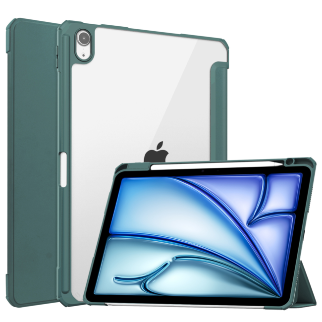 Hoozey - Tablet hoes geschikt voor iPad Air (2024) - Acrylic Trifold case met Pencil houder - 11 inch - Donkergroen