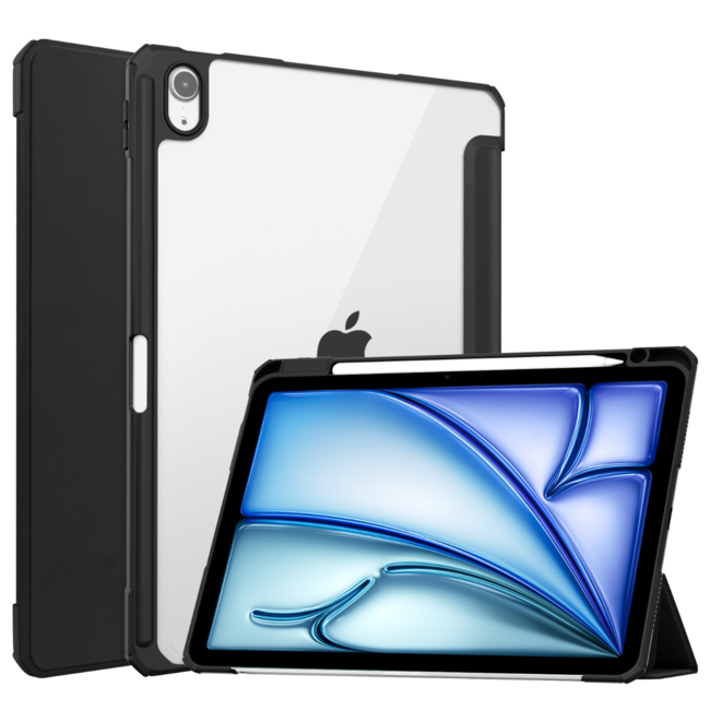 Hoozey - Tablet hoes geschikt voor iPad Air (2024) - Acrylic Trifold case met Pencil houder - 11 inch - Zwart