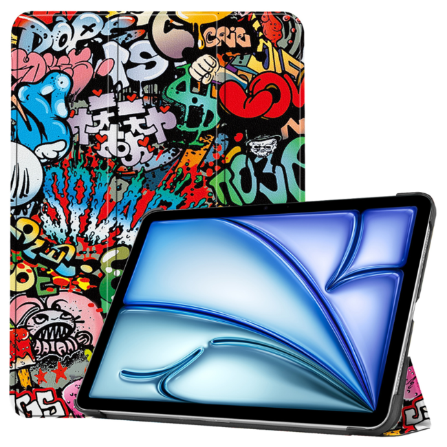 Case2go - Tablet hoes geschikt voor Apple iPad Air 13 (2024) - Tri-fold hoes - Auto/Wake functie - Graffiti