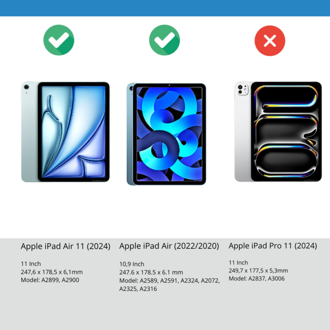 Case2go - Tablet hoes geschikt voor Apple iPad Air 11 (2024) / Apple iPad Air 10.9 (2022) - Tri fold Book Case - Met Auto Sleep/wake functie - Blocks