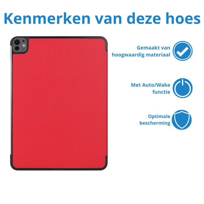 Case2go - Tablet hoes geschikt voor Apple iPad Pro 13 (2025/2024) - Tri-fold hoes - Auto/Wake functie - Rood