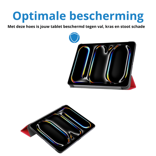 Case2go - Tablet hoes geschikt voor Apple iPad Pro 13 (2025/2024) - Tri-fold hoes - Auto/Wake functie - Rood