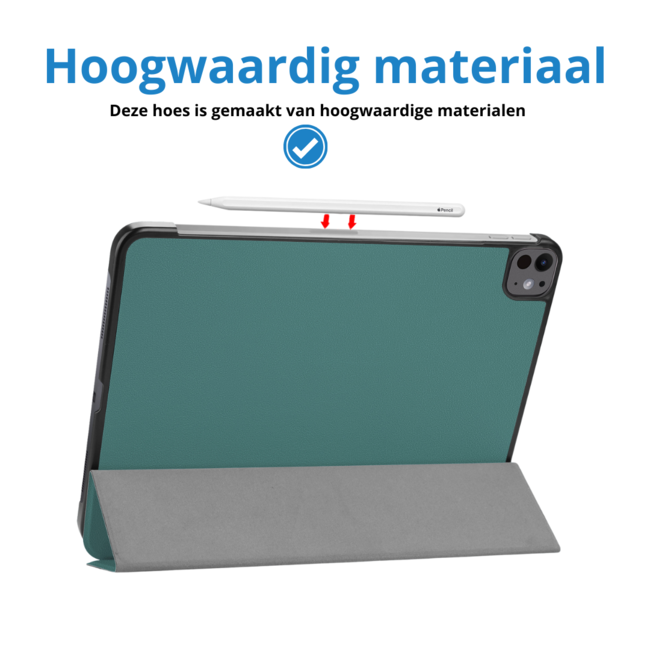Case2go - Tablet hoes geschikt voor Apple iPad Pro 13 (2025/2024) - Tri-fold hoes - Auto/Wake functie - Donker Groen