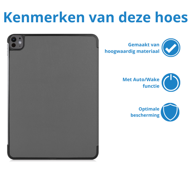 Case2go - Tablet hoes geschikt voor Apple iPad Pro 13 (2025/2024) - Tri-fold hoes - Auto/Wake functie  - Grijs