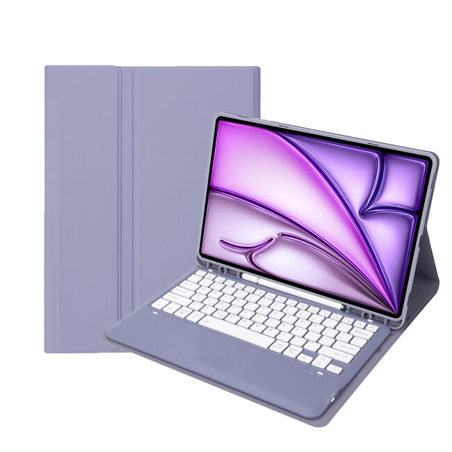 Case2go - Bluetooth Toetsenbord hoes geschikt voor Apple iPad Air 13 (2024/2025) / Apple iPad Pro 12.9 (2018/2020/2021/2022) - QWERTY - Auto Wake/Sleep functie - Met Pencil Houder - Paars