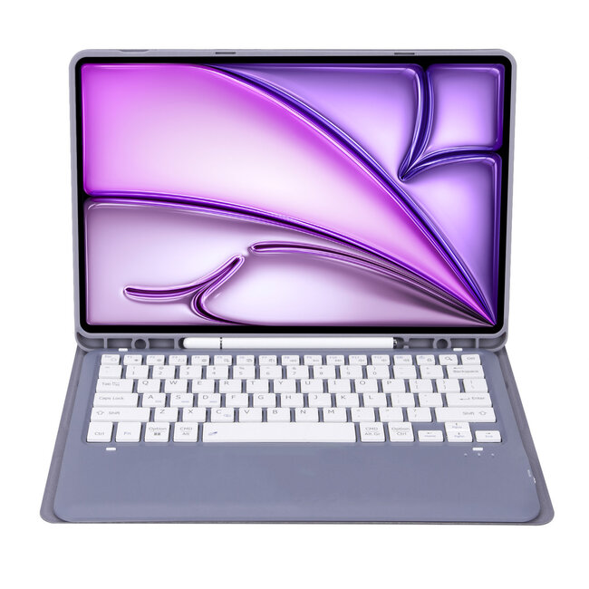 Case2go - Bluetooth Toetsenbord hoes geschikt voor Apple iPad Air 13 (2024/2025) / Apple iPad Pro 12.9 (2018/2020/2021/2022) - QWERTY - Auto Wake/Sleep functie - Met Pencil Houder - Paars