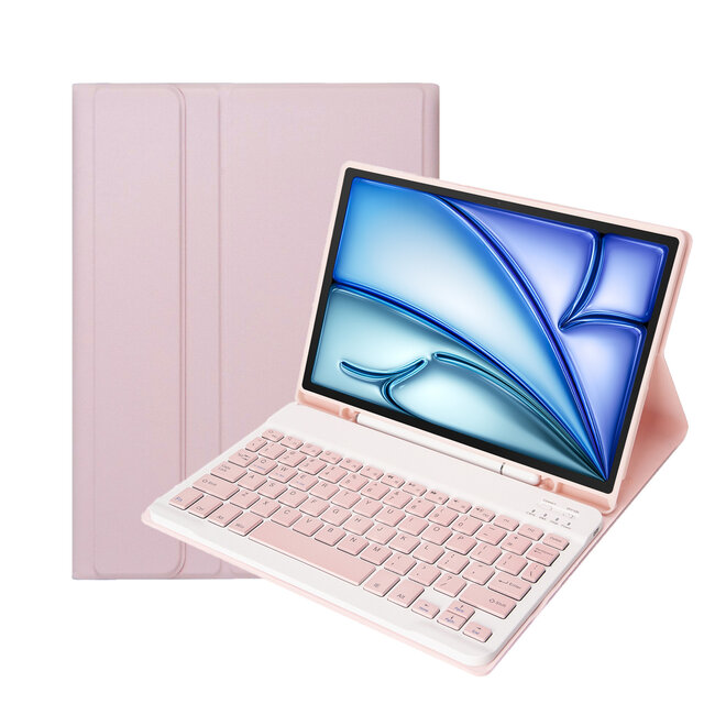 Case2go - Bluetooth Toetsenbord hoes geschikt voor Apple iPad Air (2024) / Apple iPad Air (2025) - 11 Inch - QWERTY - Auto Wake/Sleep functie - Met Pencil Houder - Roze